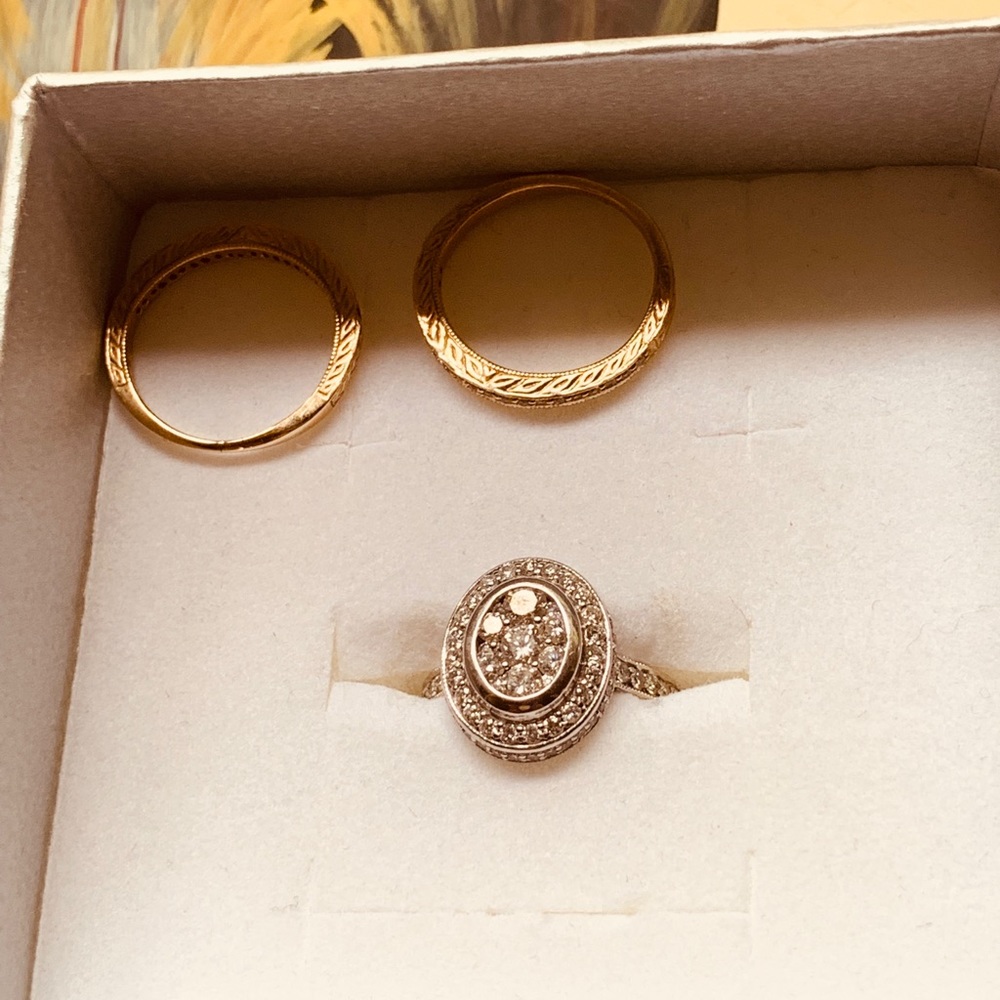 👑1.50 kt 14k yellow and white gold wedding set❤️